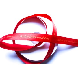 CaPiSo 25 m Christmas Ribbon, 15 mm Satin Ribbon, Christmas Gift Ribbon with Text “Frohe Weihnachten”