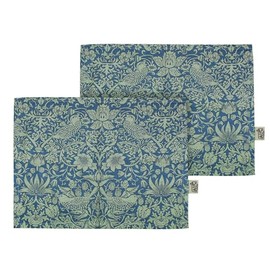 Half Moon Bay Strawberry Thief - by William Morris - Sage Green/Blue 15.75 x 12 Inch 100% Recycled Cotton Table Placemats; Set of 2