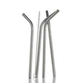 Life Basics by Nourished Life Stainless Steel Straws, 4 Pack Plus Cleaning Brush