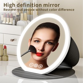 Rechargeable Travel Makeup Mirror, Portable Travel Lighted Makeup Mirror with 3 Color Modes Dimmable, Compact Silm Tabletop LED Vanity Mirror with Touch Screen for Daily Business (Pink)