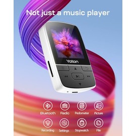 YOTON YOTON MP3 Player with Bluetooth 5.2, 64GB Storage, Mini Size, HiFi Music, with Sports Clip, Independent Volume Control, FM Radio, Includes Headphones, White