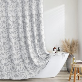 OVZME Grey Flower Boho Shower Curtain for Bathroom 72 Inch Length, Crinkled Soft Fabric, Heavy Duty Hotel Quality Bathroom Shower Curtain, Machine Washable Bath Decor, 72Wx72L Inches