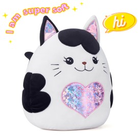 PLAYNICS Original 12-inch Large Black Cat Plush Pillow Stuffed Animal Toy,Big Size Cute Soft Fat Hugging Cuddle Huggable Plushie,Gift for Kids