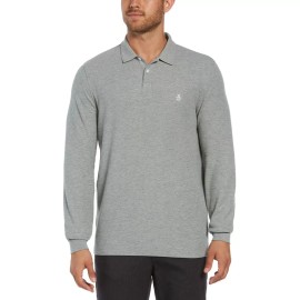 PENGUIN Long Sleeve Pique Polo, Gray, XSmall