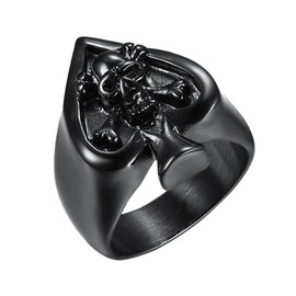 OIDEA Men's Ring Ace of Spades Skull: Poker Heart Biker Ring Stainless Steel Gothic Skull Signet Ring Band Ring Gift for Men Boys Size 57 to 71 Silver Black