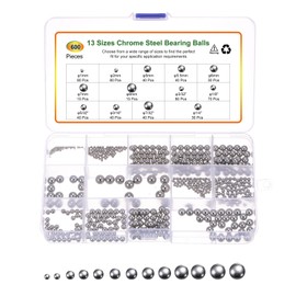 sourcing map 600pcs G16 Precision Balls Assortment Kit 1mm 2mm 5mm 5.5mm 6mm 7mm 8mm 1/4" 3/16" 7/32" 5/32" 1/8" 3/32" Chrome Steel Solid Bearing Balls