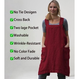 Stomeshle Japanese Aprons Plus Size Smock for Women with Pockets Cross Back Pinafore Dress Apron Baking Cooking Kitchen Gardening