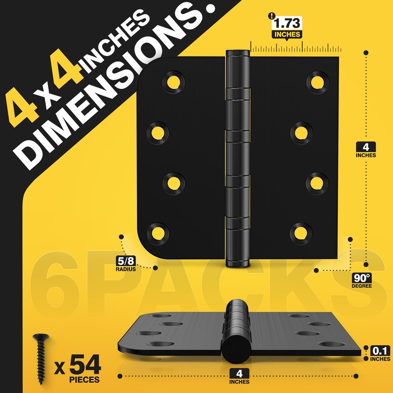 KOLET Ball Bearing Door Hinges, 4 x 4 Inches Black