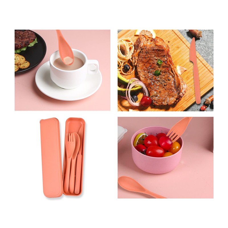 Travel Cutlery Set with Case, Portable Dark Wheat Straw Silverware