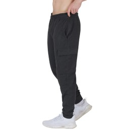 90 Degree by Reflex Mens Fleece Jogger Soft Workout Pant with Side and Cargo Pockets - Black - Small