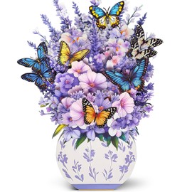 Hierein Birthday Cards for Women, 3D Butterflies Pop Up Birthday Cards for Mum, Sister, Daughter, Wife, Flower Bouquet Greeting Card for Mother’s Day, Anniversary, Thinking of You, Thank You, Get Well