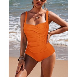 Ekouaer - Trajes de baño de una pieza para mujer, de inspiración elegante, vintage, monokinis, con control de barriga, trajes de baño fruncidos