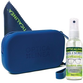 OPTICALINEA SILICONE ESSENTIALS Water-proof Travel Bag and Spray Kit l All-Weather Storage Zipper Bag (1) 2oz Eco Spray Eyeglass & Screen Cleaner & (1) Premium 6"x6" Microfiber Cloth | Navy Spray Kit