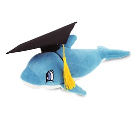DolliBu Blue Dolphin Graduation Plush Toy - Baby Soft Plush Graduation Stuffed Animal Dress Up with Gown & Cap with Tassel Outfit - Gift with Personalization - 11.75" Inch