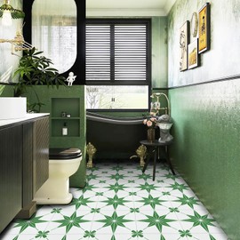RomDeco Peel and Stick Floor Tiles: 10pc 11.81 * 11.81in Waterproof Vinyl Flooring Green, Easy to Install Self-Adhesive Tile Sticker for Bathroom, Kitchen, and Bedroom