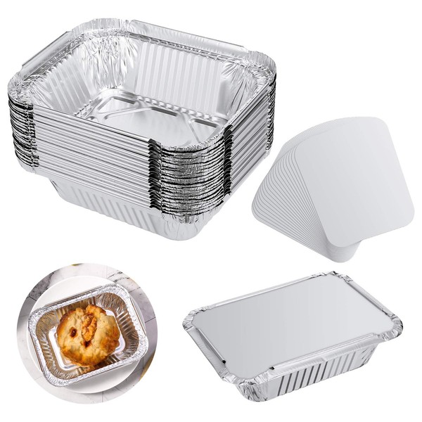 RosewineC 30 Packs Small Disposable Aluminum Container Pans Foil Trays with Lids for Baking, Cooking, Storing and Freezing 5.1 Inches x 4