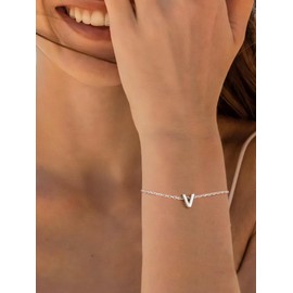 Silvora S925 Sterling Silver Initial Letter Bracelet, Letter Initial Bracelet Jewelry Gift for Women Girls