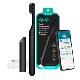 Quip Rechargeable Smart Sonic Toothbrush for Adults - Timed Electric Toothbrush with Bluetooth & Rewards App - Replaceable Brush Head, Soft Bristles, Metal Handle - Travel Toothbrush - All-Black
