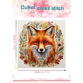 cukol cukol Fox 11ct Cross Stitch, 11 Count Counted Stamped Pre Printed Cross Stitch Embroidery Kits for Adults Beginners Starter Advanced Easy Animal Crossstitch Patterns Set Wall Decor 36x36 cm