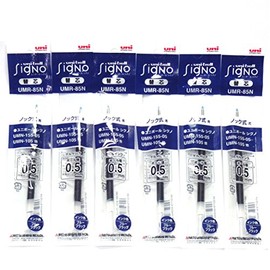 Uni Ballpoint Pen Blue Black Ink Refills(UMR85N.64), 0.5mm, for Signo 207 Retractable Pen(UMN-207-05) ,× 6 Pack/total 6 pcs