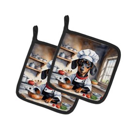 Caroline's Treasures Dachshund The Chef Pair of Pot Holders Kitchen Heat Resistant Pot Holders Sets Oven Hot Pads for Cooking Baking BBQ, 7 1/2 x 7 1/2