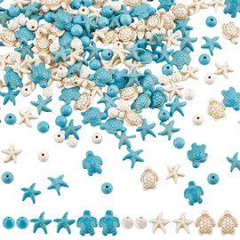 nbeads Approx. 176 Pieces 6 Styles Synthetic Turquoise Bead Strands, Turtle Beads Charms Starfish Starfish Gemstone Stone Spacer Beads for Jewellery Making DIY Bracelet Necklace
