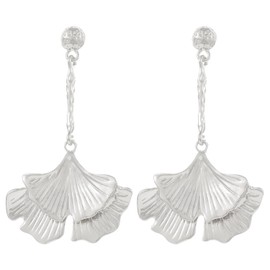 Gold Ginkgo Leaf Earrings for Women Big Bohemia Geometric Leaf Earrings Lightweight Statement Earring Boho Spring Jewelry Gift (Silver)