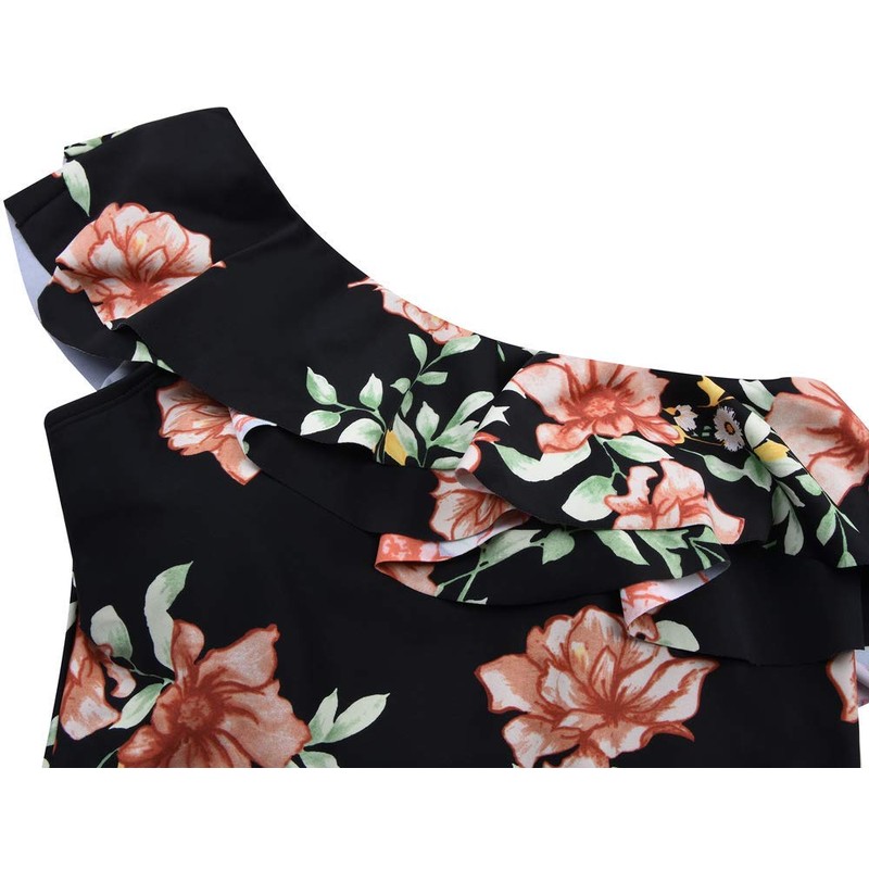 Hilor Women's One Piece Swimsuits One Shoulder Asymmetric Swimwear Ruffled