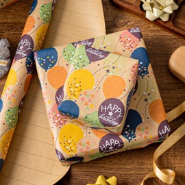 MAYPLUSS Birthday Wrapping Paper Roll, Colorful Ballon Kraft Happy Birthday Gift Wrap for Boys Girls Men Women 17 IN x 16.4 FT