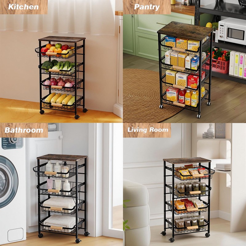 ULIKEUS 5-Tier Utility Kitchen Cart Storage with Pull-Out Baskets and