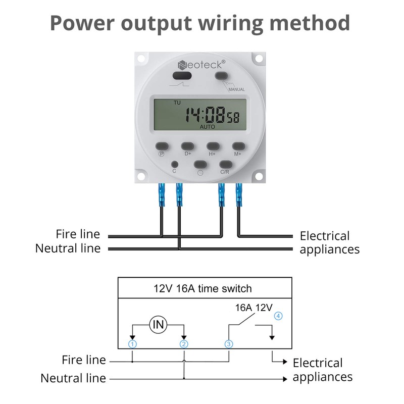 Neoteck DC 12V/16A Digital Timer Switch 7 Day Time Relay