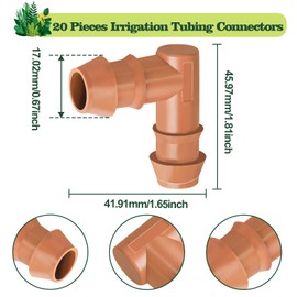 WZFLRUA 20 Pack 1/2 Inch Drip Irrigation Elbow Fittings - 17mm 1/2'' Drip Line Barbed Elbow Connectors for 1/2 Inch Drip Irrigation Tubing (0.600'' ID) Irrigation Attachment Parts for Garden System