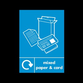 Mixed Paper & Card Recycling Plastic Sign with double sided fixing tape - Environment/Reduce CO2 / Green World/Bins