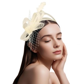 Hotalisona Fascinators Hats Headband with Clips Feather Champagne Tea Party Derby Hats Dress 1920s Dresses Headpiece for Women