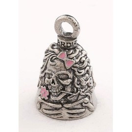 Lady Skull with Pink Enamel Guardian Bell Motorcycle Accessory