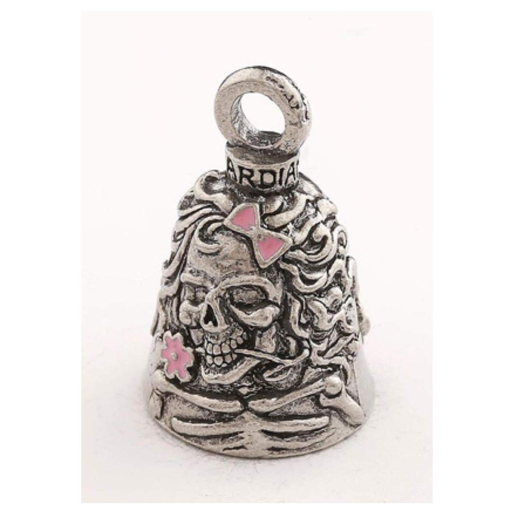 Lady Skull with Pink Enamel Guardian Bell Motorcycle Accessory