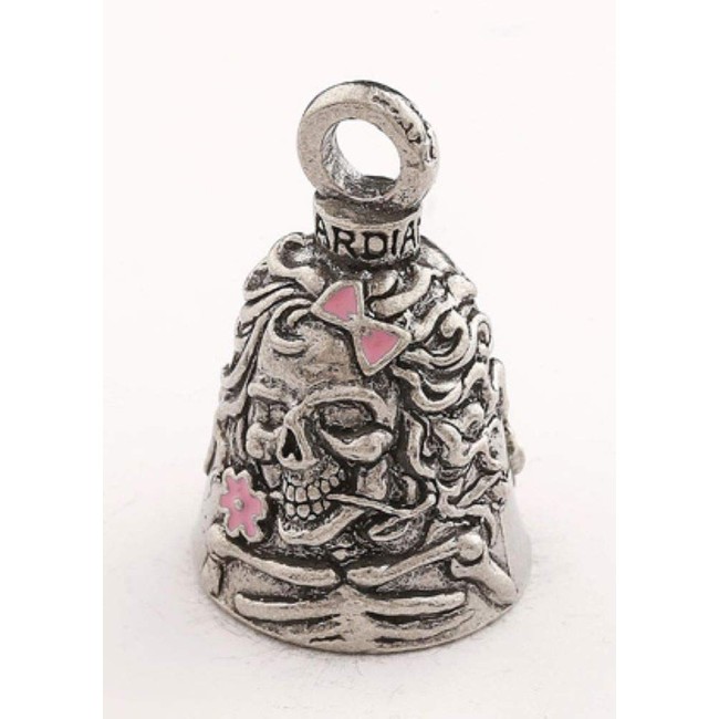 Lady Skull with Pink Enamel Guardian Bell Motorcycle Accessory