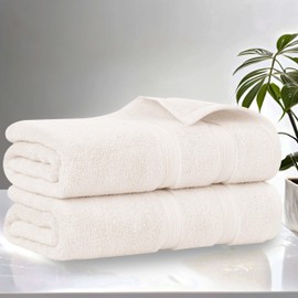 Superior Cotton Bath Sheet Set, Daily Use, Bathroom, Guest Room, Bath, Shower, Pool, Body, Home Essentials, Quality Soft Plush Absorbent Towels, Zero Twist, Smart Dry Collection, Set of 2, Ivory