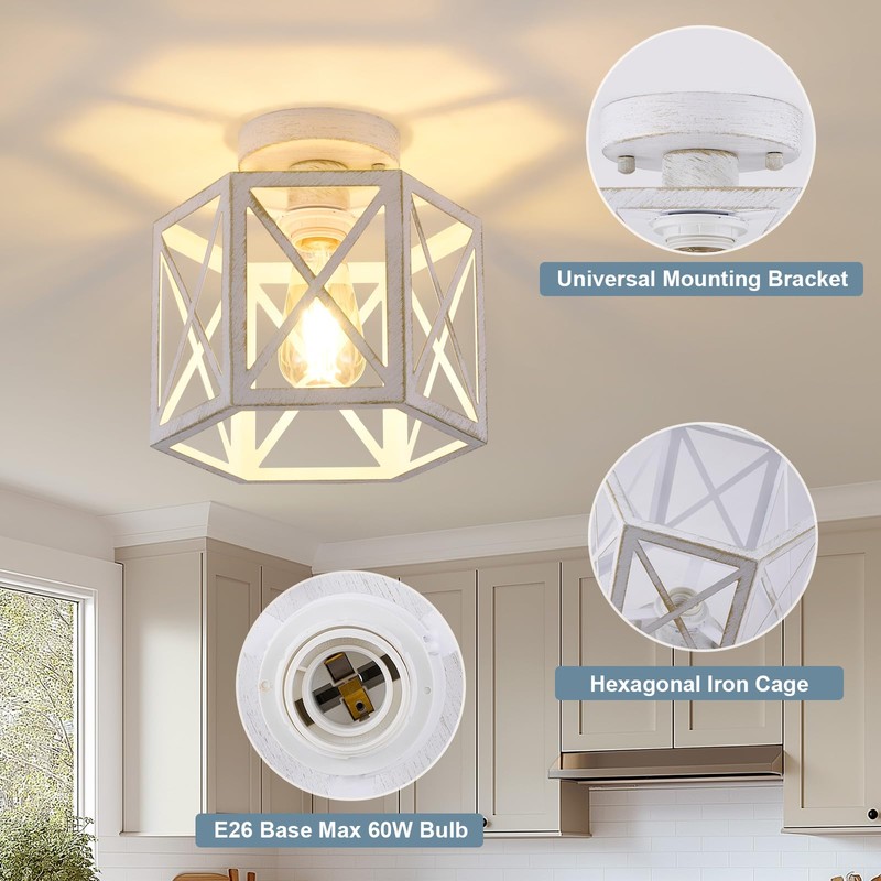 XSDeTu 2 Pack White Semi Flush Mount Ceiling Light, Modern
