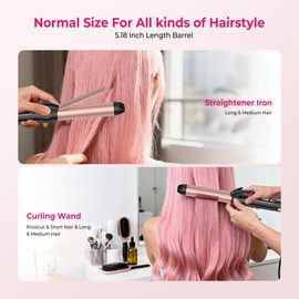 Dual Voltage Curling Iron Travel 2 in 1 Curl and Straightener (110V-240V) 1.25 Inch Normal Size Hair Curle Ceramic with EU/UK Plug Adapter Curling Wand Adjustable Temperature Anti-Tangle (Blackpink)