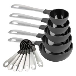 Cook with Color 12 PC Measuring Cups Set and Measuring Spoon Set/Stainless Steel Handles/Nesting Kitchen Measuring Set/Liquid Measuring Cup Set/Dry Measuring Cup Set (Black)