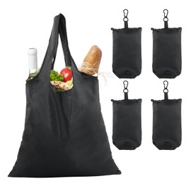 Suchoow 4 PCS Large Reusable Shopping Bag, Shopping Bag Foldable Washable 48 * 36.5cm, Shopping Waterproof Tote Bag Black, Eco Tote Handbag, Durablen and Lightweight Shopping Bags for Daily Grocery