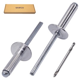 SKIR'CO (150 pcs) Large Flange Aluminium Blind Rivets 5.0 x 20 mm, Steel Mandrel, Drill Bit Included