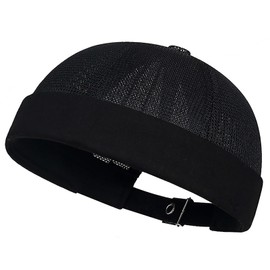 DIYDECAL Mens Mesh Brimless Cap with No Brim, Summer Skullcap Docker Beanie Hat Black