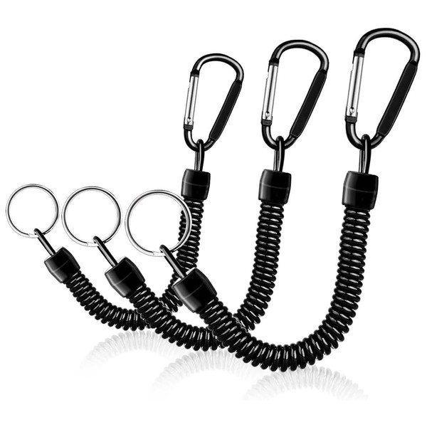VZUHSW 3 Pieces Spiral Keychain with Carabiner, Elastic Fishing Keychain,