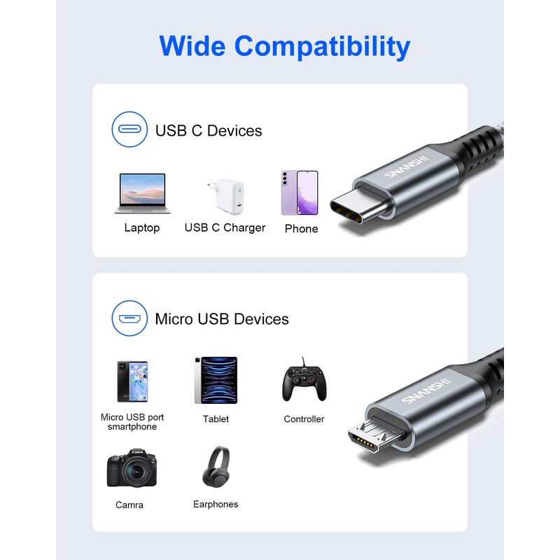 SNANSHI USB C to Micro USB Cable 3.3FT, Micro USB