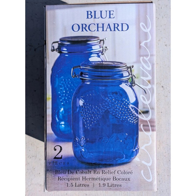 Circleware Blue Orchard cobalt blue colored glass Jars, 2 piece: