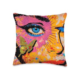 Vintage Butterfly Retro Colorfull Popart Comic Woman Graphic Throw Pillow