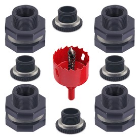 Qitdathn 4 PCS Rain Barrel Bulkhead Fitting kit with Plugs and Hole Saw Tool, 1/2" (Inside Diameter is About 20mm) PVC Spigot Connector Kit for Rain Barrels Pools Aquariums (20mm ID Bulkhead 1/2")