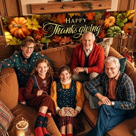 Nuxovilar Thanksgiving Banner with Happy Thanksgiving & Pumpkin Design - Party Decorations for Home, Classroom, Office - Backdrop for Party Supplies 78.7"x17.7"